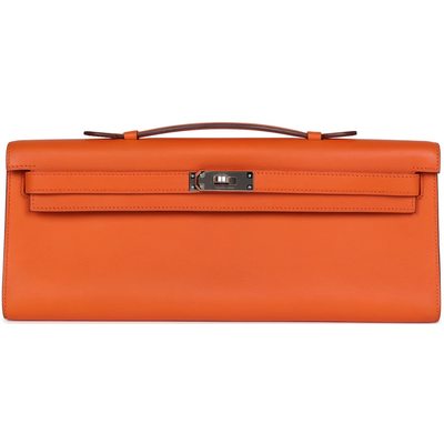 Hermès Kelly Cut Clutch Orange Swift PHW