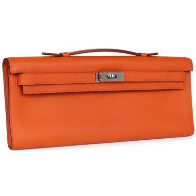 Hermès Kelly Cut Clutch Orange Swift PHW