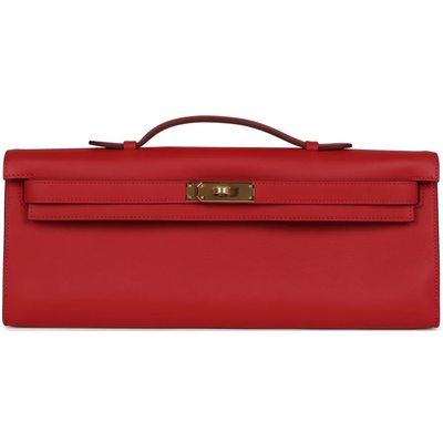 Hermès Kelly Cut Clutch Rouge Casaque Swift GHW