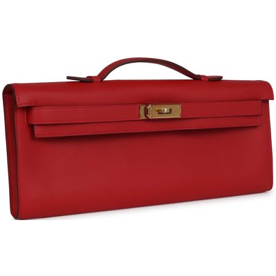 Hermès Kelly Cut Clutch Rouge Casaque Swift GHW