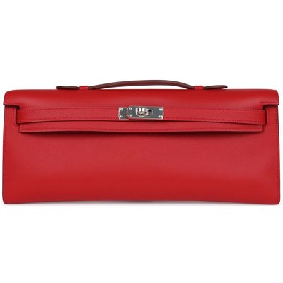 Hermès Kelly Cut Clutch Rouge Casaque Swift PHW