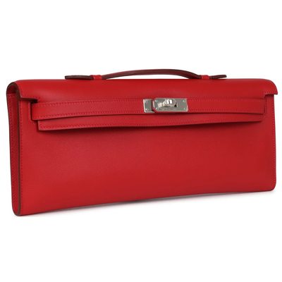 Hermès Kelly Cut Clutch Rouge Casaque Swift PHW