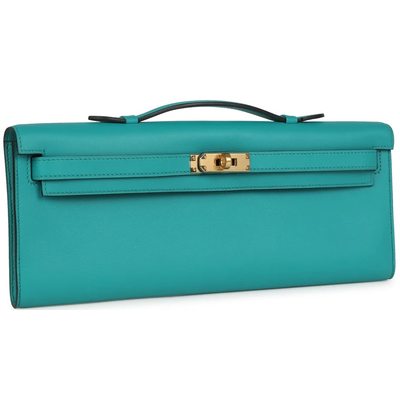 Hermès Kelly Cut Clutch Vert Verone Swift GHW