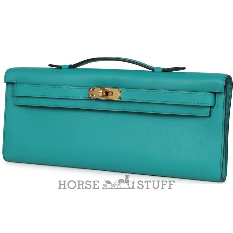 Hermès Kelly Cut Clutch Vert Verone Swift GHW
