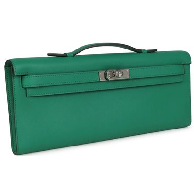 Hermès Kelly Cut Clutch Vert Vertigo Swift PHW