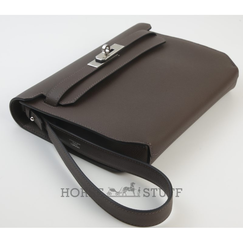 Hermès Kelly Depeches 25 Pouch Ebene Epsom PHW