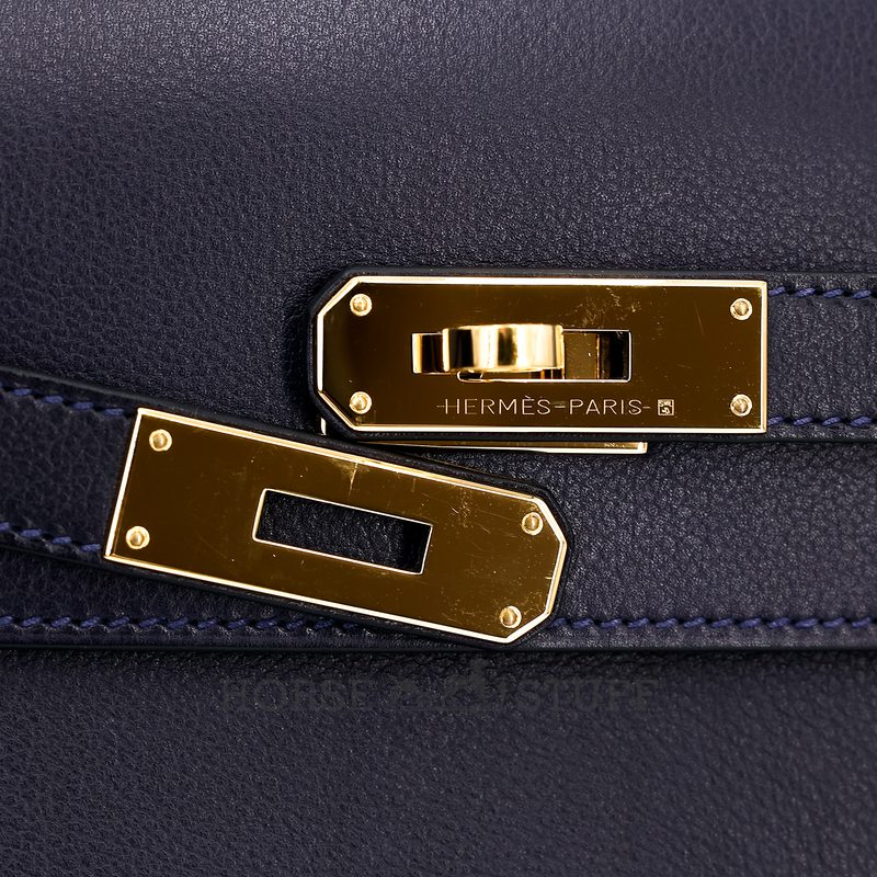 Hermès Kelly Depeches 25 Pouch Blue Nuit Evergrain GHW