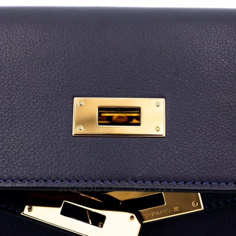 Hermès Kelly Depeches 25 Pouch Blue Nuit Evergrain GHW