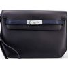 Hermès Kelly Depeches 25 Pouch Touch Ebene Evergrain / Matte Blue Nuit Matte Crocodile Alligator PHW