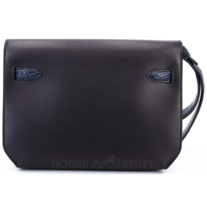 Hermès Kelly Depeches 25 Pouch Touch Ebene Evergrain / Matte Blue Nuit Matte Crocodile Alligator PHW