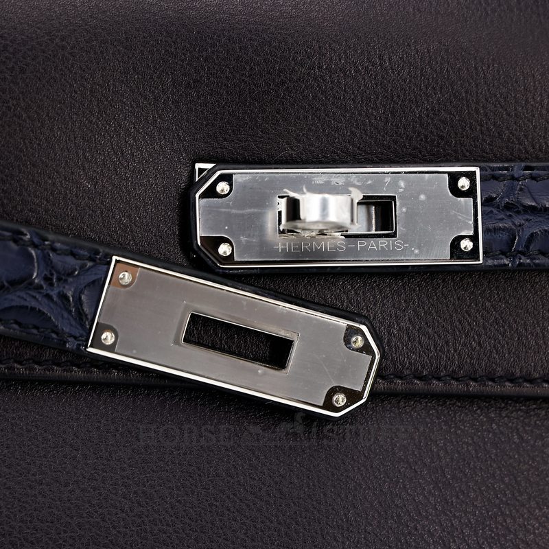 Hermès Kelly Depeches 25 Pouch Touch Ebene Evergrain / Matte Blue Nuit Matte Crocodile Alligator PHW