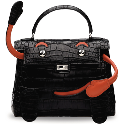 Hermès Limited Edition Super Rare Kelly Doll Quelle Idole Black Matte Crocodile Alligator / Rouge Vif Swift PHW