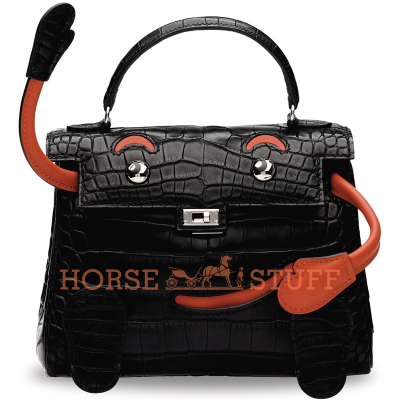 Hermès Limited Edition Super Rare Kelly Doll Quelle Idole Black Matte Crocodile Alligator / Rouge Vif Swift PHW