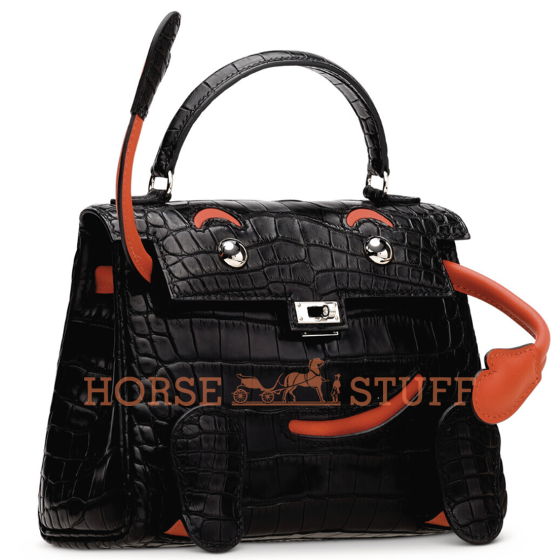 Hermès Limited Edition Super Rare Kelly Doll Quelle Idole Black Matte Crocodile Alligator / Rouge Vif Swift PHW