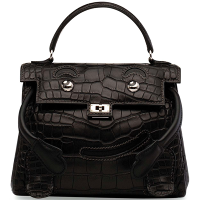 Hermès Limited Edition Super Rare Kelly Doll Quelle Idole Black Matte Crocodile Alligator / Black Swift PHW