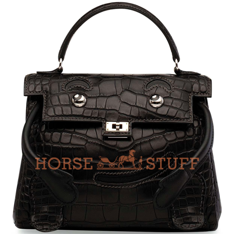 Hermès Limited Edition Super Rare Kelly Doll Quelle Idole Black Matte Crocodile Alligator / Black Swift PHW