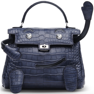 Hermès Limited Edition Super Rare Kelly Doll Quelle Idole Blue Indigo Matte Crocodile Alligator / Black Swift PHW