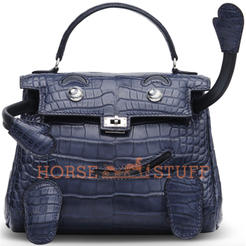 Hermès Limited Edition Super Rare Kelly Doll Quelle Idole Blue Indigo Matte Crocodile Alligator / Black Swift PHW