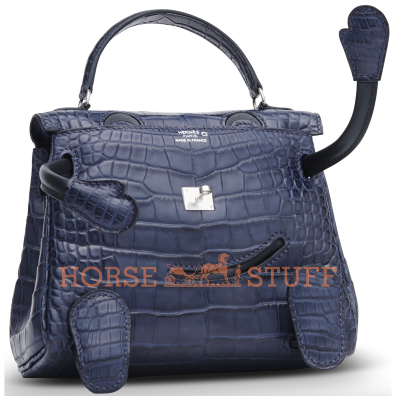 Hermès Limited Edition Super Rare Kelly Doll Quelle Idole Blue Indigo Matte Crocodile Alligator / Black Swift PHW