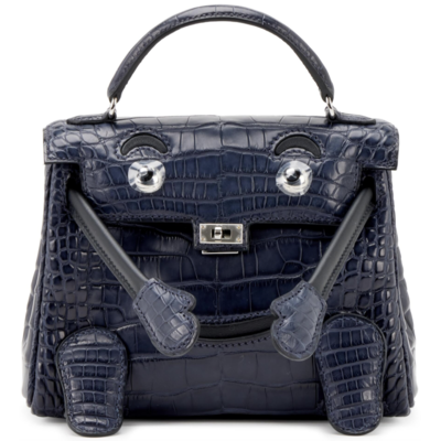 Hermès Limited Edition Super Rare Kelly Doll Quelle Idole Blue Nuit Matte Crocodile Alligator / Black Swift PHW