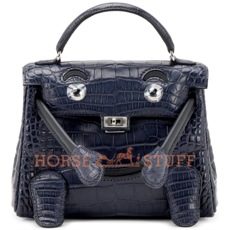 Hermès Limited Edition Super Rare Kelly Doll Quelle Idole Blue Nuit Matte Crocodile Alligator / Black Swift PHW