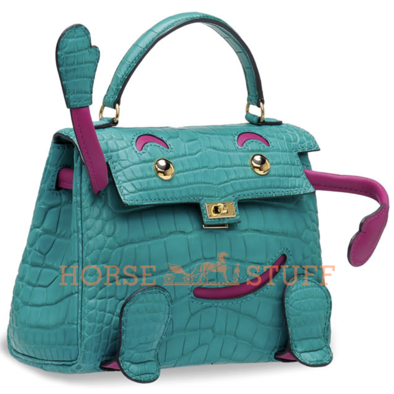 Hermès Limited Edition Super Rare Kelly Doll Quelle Idole Blue Paon Matte Crocodile Alligator / Rose Pourpre Swift GHW