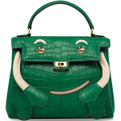 Hermès Limited Edition Super Rare Kelly Doll Quelle Idole Cactus Matte Crocodile Alligator / Craie Swift GHW