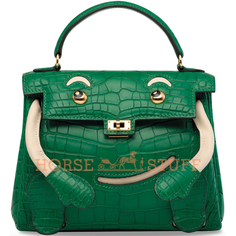 Hermès Limited Edition Super Rare Kelly Doll Quelle Idole Cactus Matte Crocodile Alligator / Craie Swift GHW