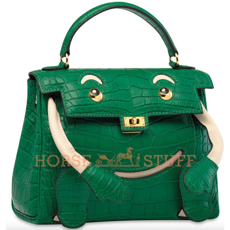 Hermès Limited Edition Super Rare Kelly Doll Quelle Idole Cactus Matte Crocodile Alligator / Craie Swift GHW