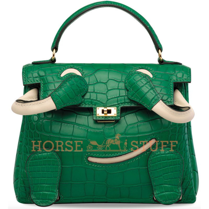 Hermès Limited Edition Super Rare Kelly Doll Quelle Idole Cactus Matte Crocodile Alligator / Craie Swift GHW