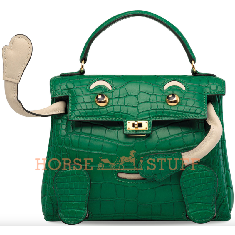 Hermès Limited Edition Super Rare Kelly Doll Quelle Idole Cactus Matte Crocodile Alligator / Craie Swift GHW