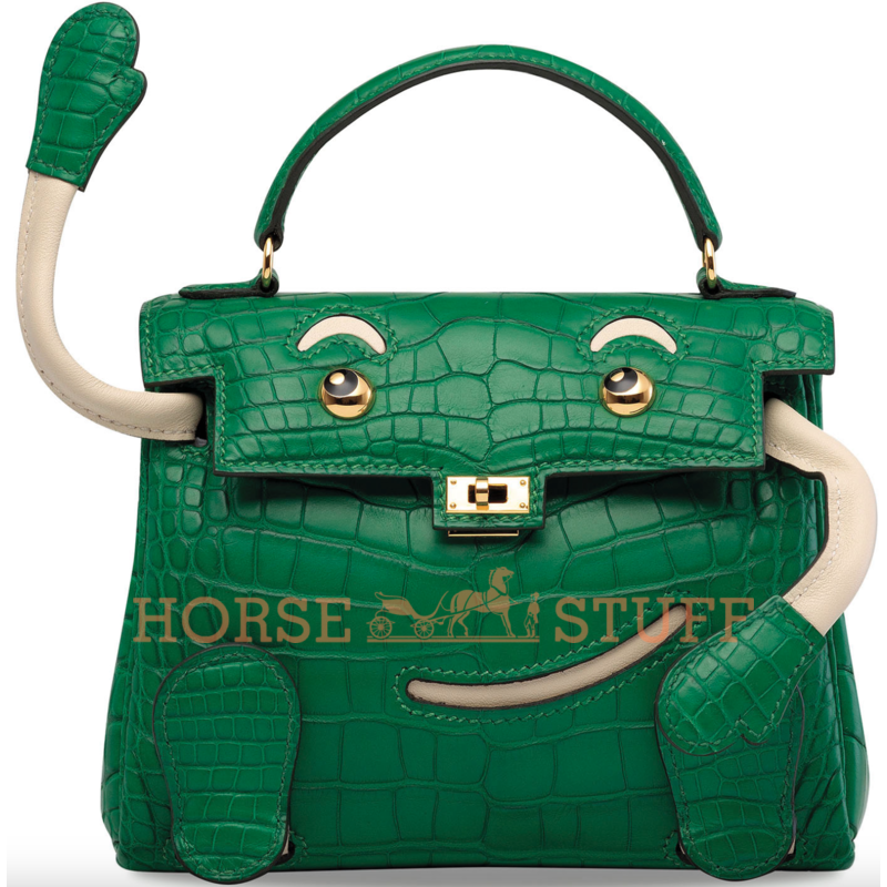 Hermès Limited Edition Super Rare Kelly Doll Quelle Idole Cactus Matte Crocodile Alligator / Craie Swift GHW