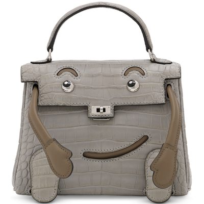 Hermès Limited Edition Super Rare Kelly Doll Quelle Idole Gris Perle Matte Crocodile Alligator / Taupe Swift PHW