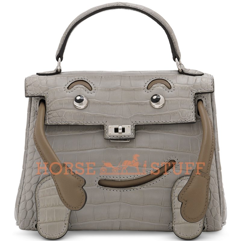 Hermès Limited Edition Super Rare Kelly Doll Quelle Idole Gris Perle Matte Crocodile Alligator / Taupe Swift PHW