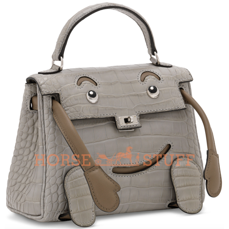 Hermès Limited Edition Super Rare Kelly Doll Quelle Idole Gris Perle Matte Crocodile Alligator / Taupe Swift PHW