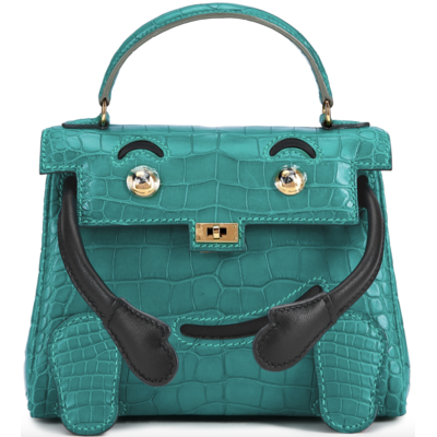 Hermès Limited Edition Super Rare Kelly Doll Quelle Idole Malachite Matte Crocodile Alligator / Black Swift GHW