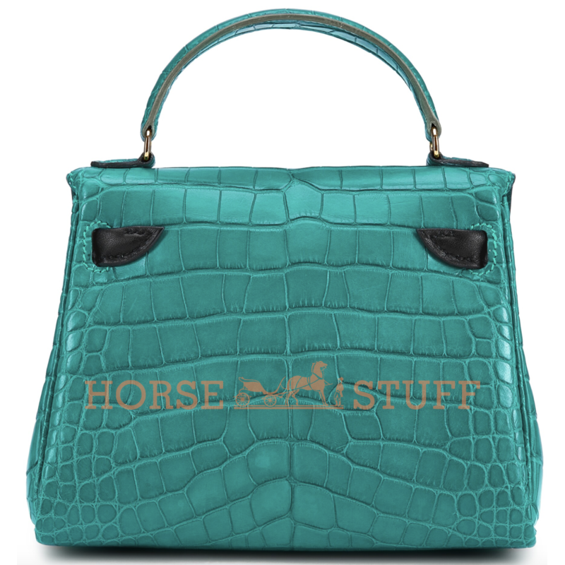 Hermès Limited Edition Super Rare Kelly Doll Quelle Idole Malachite Matte Crocodile Alligator / Black Swift GHW