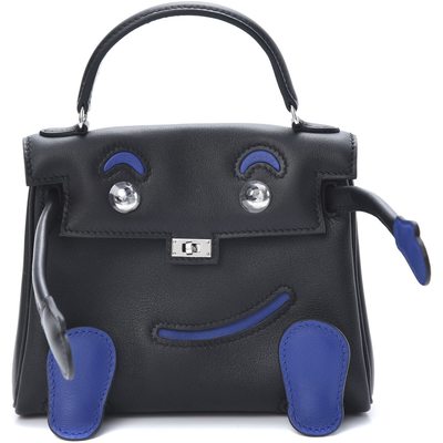 Hermès Limited Edition Super Rare Kelly Doll Quelle Idole Black / Blue Electrique Swift PHW