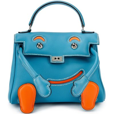 Hermès Limited Edition Super Rare Kelly Doll Quelle Idole Blue Jean / Orange Swift PHW