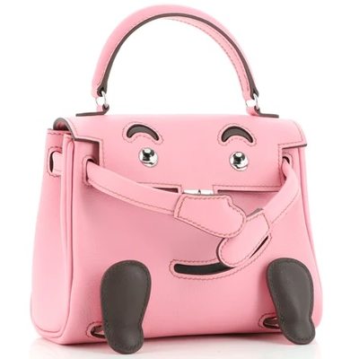 Hermès Limited Edition Super Rare Kelly Doll Quelle Idole Rose Sakura / Chocolate Swift PHW