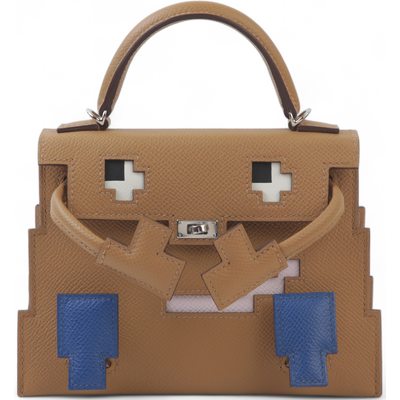 Hermès Limited Edition Super Rare Kelly Doll Quelle Idole Picto Biscuit / Blue France / Rose Jaipur Epsom PHW