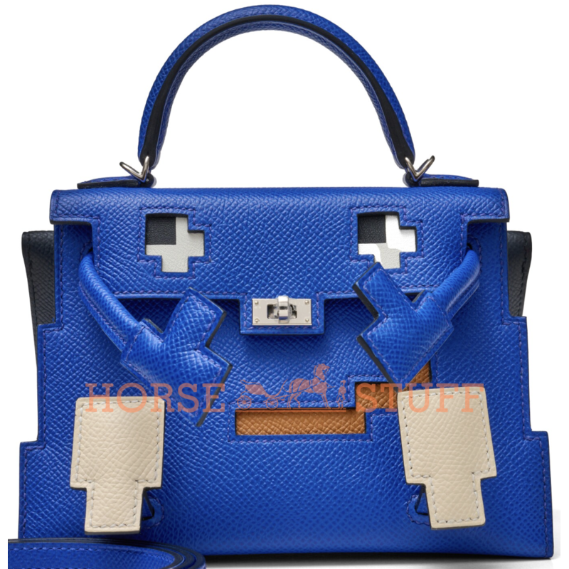 Hermès Limited Edition Super Rare Kelly Quelle Idole Picto Blue Royal / Nata / Gold / Blue Indigo Epsom PHW