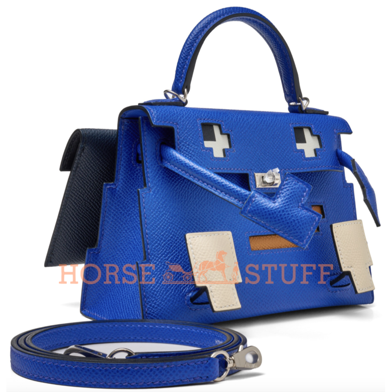 Hermès Limited Edition Super Rare Kelly Quelle Idole Picto Blue Royal / Nata / Gold / Blue Indigo Epsom PHW