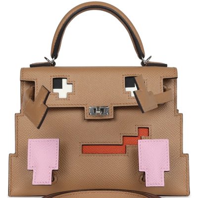 Hermès Limited Edition Super Rare Kelly Doll Quelle Idole Picto Chai / Mauve Sylvestre / Blue Celeste / Terre Battue Epsom PHW