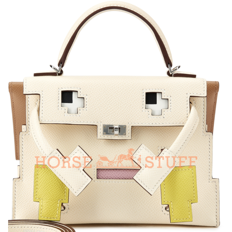 Hermès Limited Edition Super Rare Kelly Quelle Idole Picto Nata / Lime / Mauve Sylvestre / Chai Epsom PHW