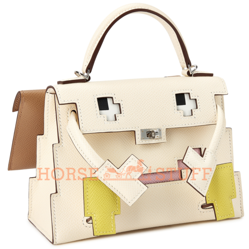 Hermès Limited Edition Super Rare Kelly Quelle Idole Picto Nata / Lime / Mauve Sylvestre / Chai Epsom PHW