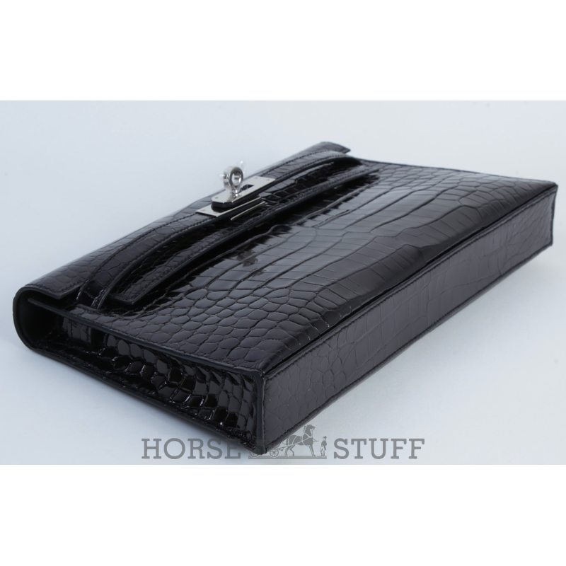 Hermès Kelly Elan Black Shiny Crocodile Porosus PHW