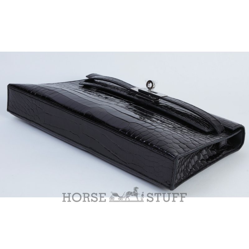 Hermès Kelly Elan Black Shiny Crocodile Porosus PHW