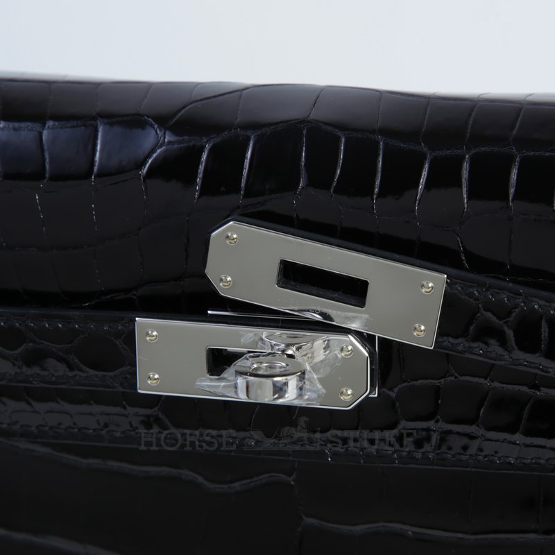 Hermès Kelly Elan Black Shiny Crocodile Porosus PHW