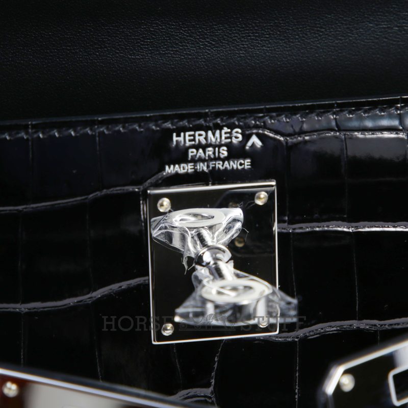 Hermès Kelly Elan Black Shiny Crocodile Porosus PHW